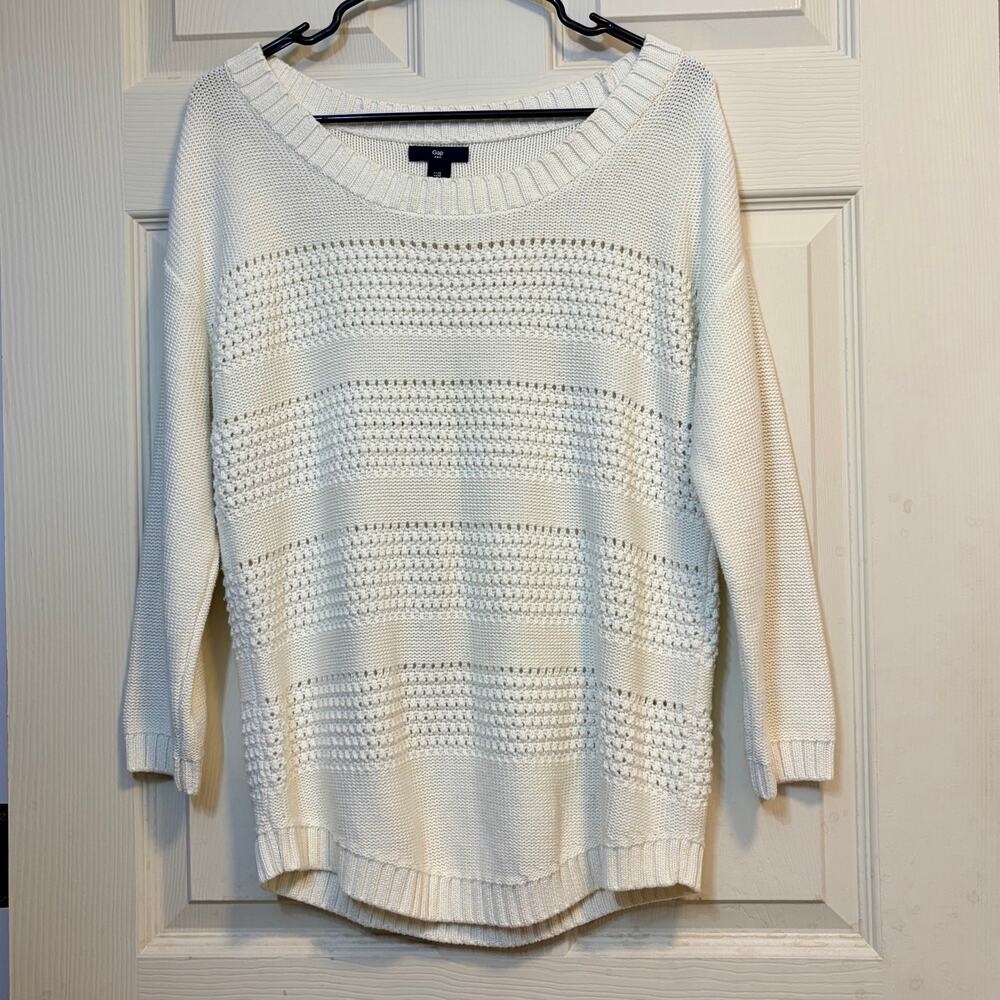 Gap Cream Knit Sweater Open Stitch‎ Lightweight Pullover Size M